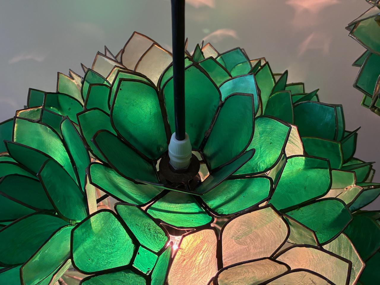 1x Capiz Lotus shell pendant lamp by Rausch 1960s Germany For Sale 2