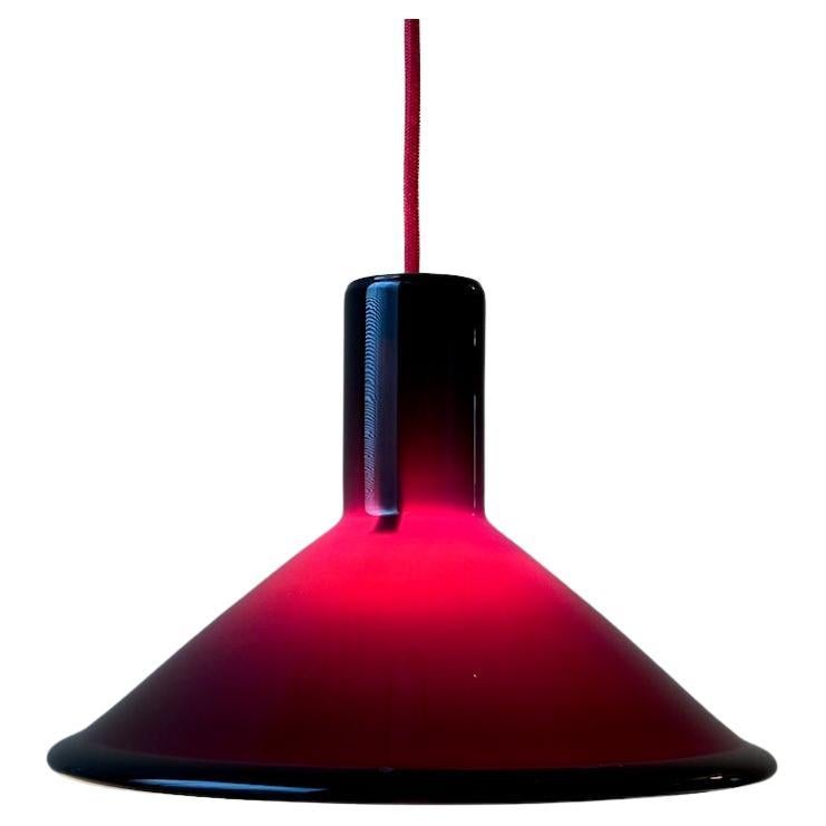 1x red Michael Bang P&T Pendant Lamp by Holmegaard, Denmark, 1970s