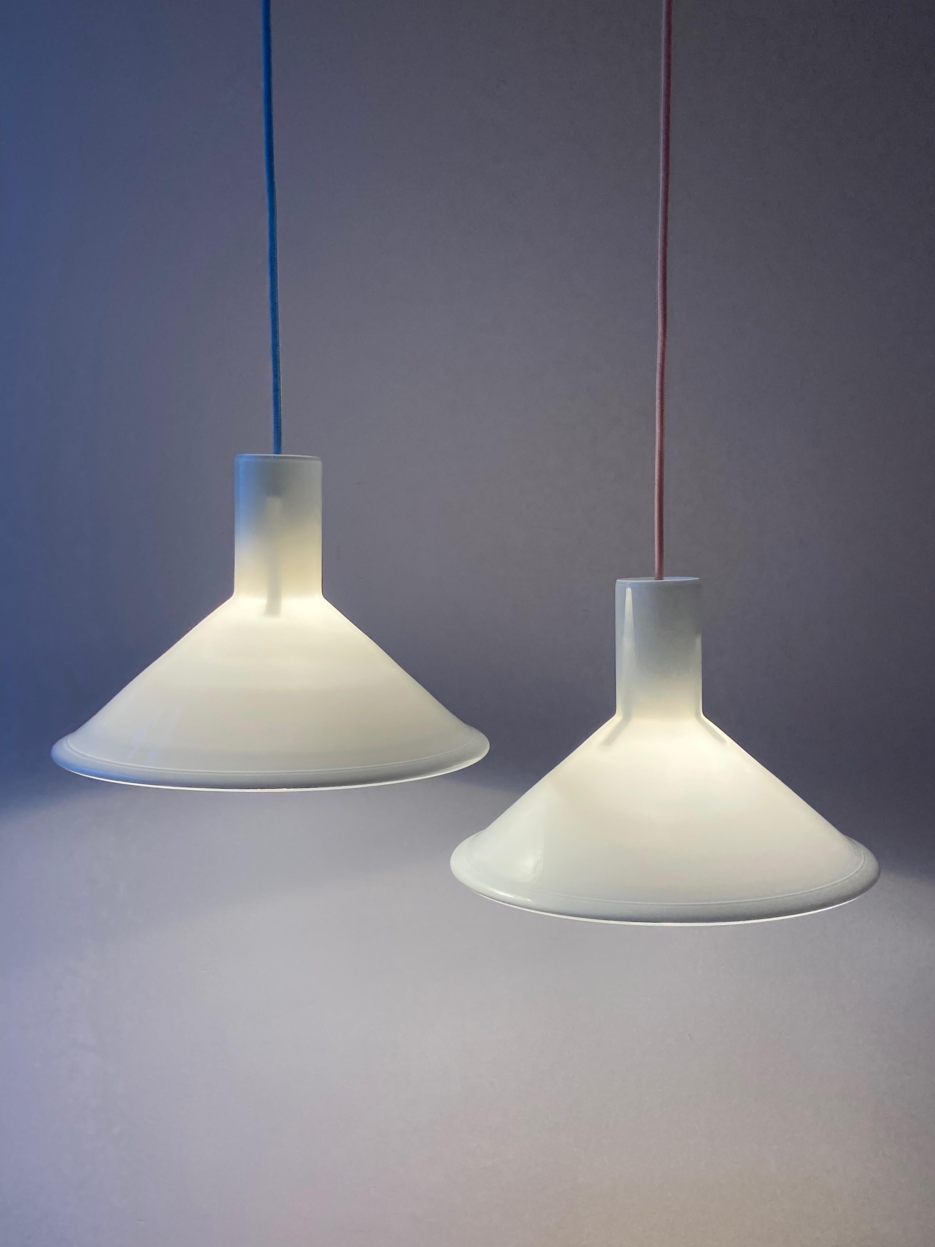 1x white Michael Bang P&T Pendant Lamp by Holmegaard, Denmark, 1970s For Sale 1