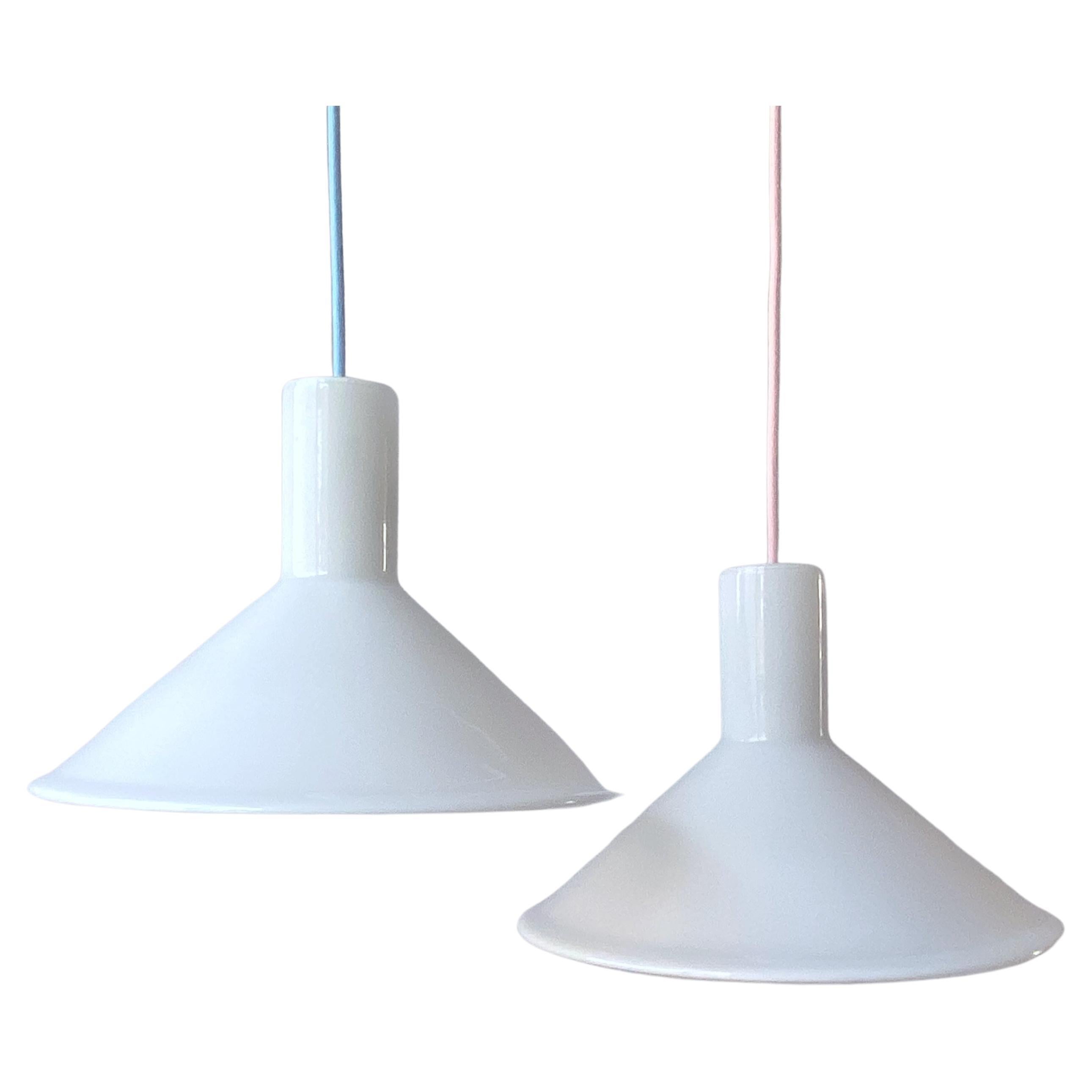 1x white Michael Bang P&T Pendant Lamp by Holmegaard, Denmark, 1970s For Sale