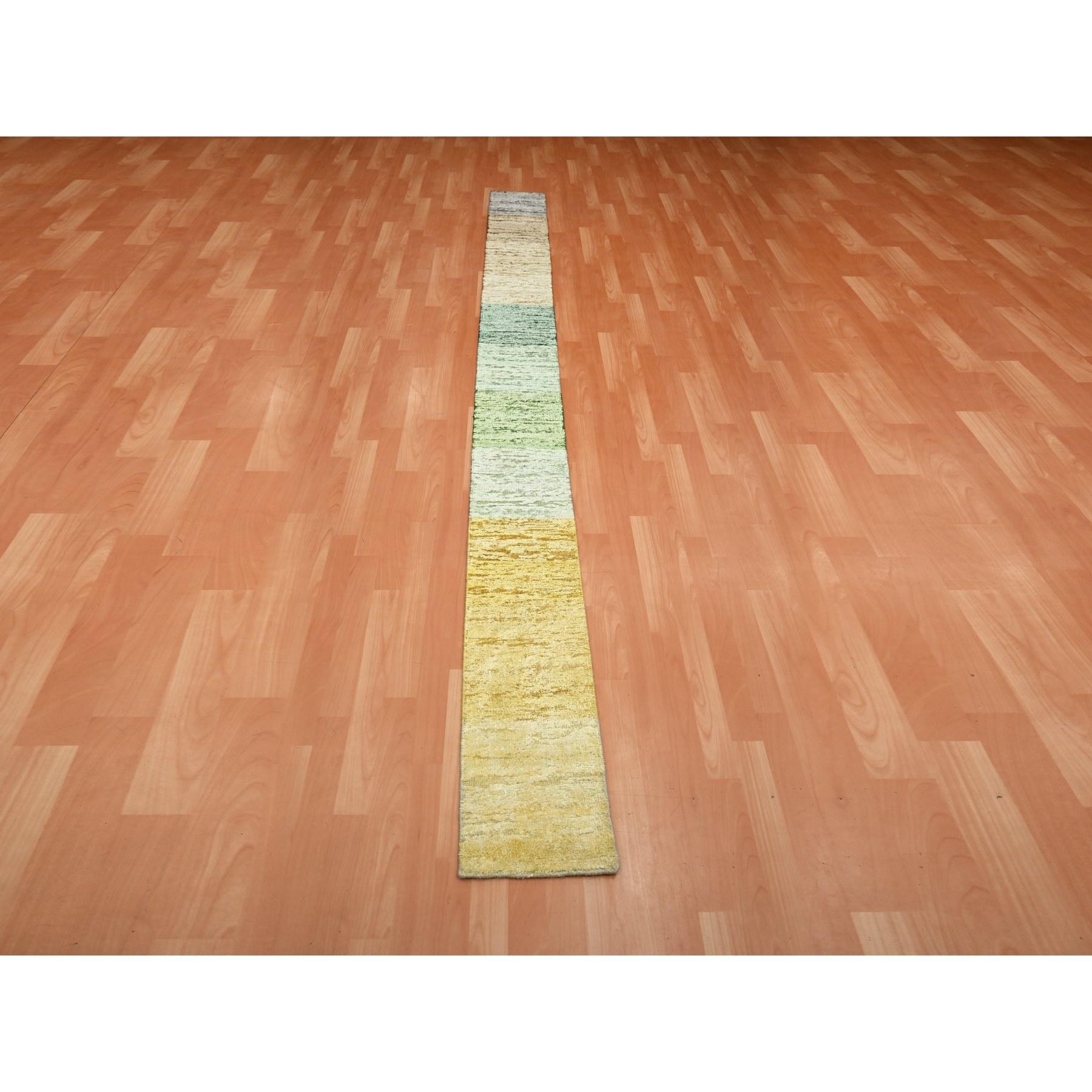 Brown, Modern Design, Colorful Curtain Blanket Color Shades for Custom Orders, Wool & Silk, Hand Knotted, Narrow Runner, Oriental Rug
Primary materials: Wool & Silk
Latex: No Pile 
height: 0.25 Inches
Style: Contemporary
Primary color: