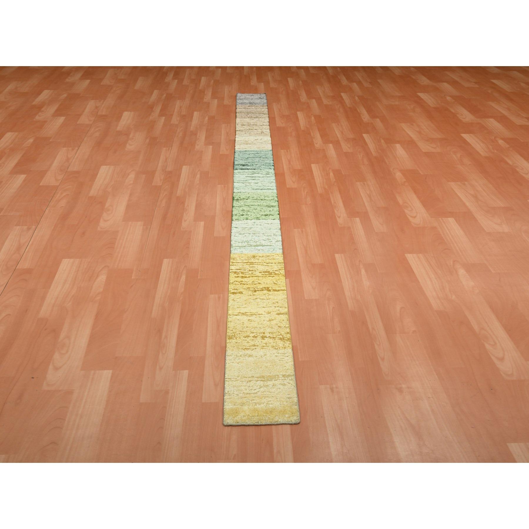 Brown, Colorful Curtain Blanket Color Shades for Custom Orders, Modern Design, Wool & Silk, Hand Knotted, Narrow Runner, Oriental Rug
Primary materials: Wool & Silk
Latex: No Pile 
height: 0.25 Inches
Style: Contemporary
Primary color: