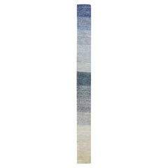 1'x12' Gray Hand Knotted Pure Silk with Oxidized Wool Chart Narrow Runner Rug