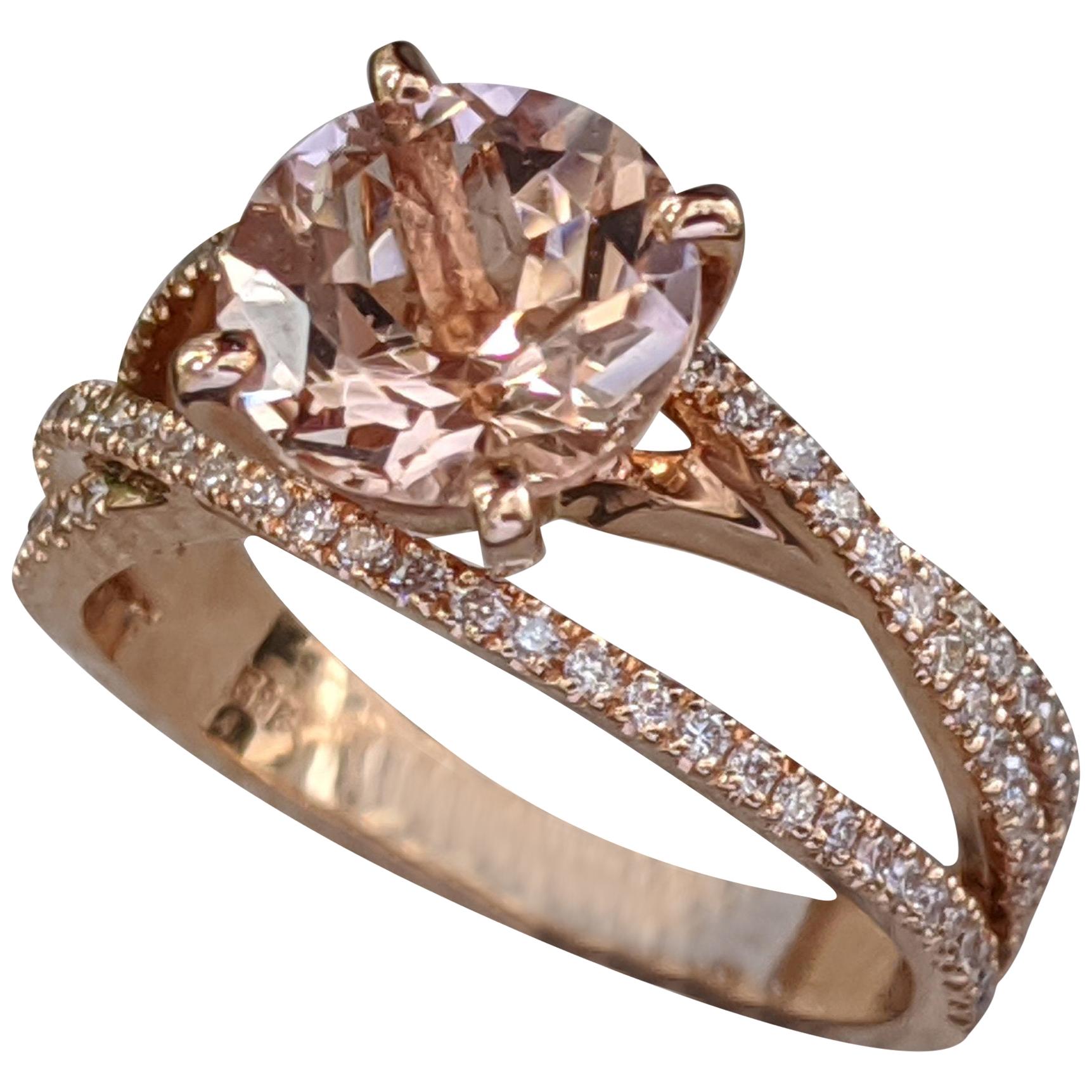 2 1/2 Carat 14 Karat Rose Gold Round Morganite Engagement Ring