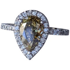 2 1/2 Karat 14K Weißgold Ring, Schokoladenbirnen-Diamantring, Champagner-Diamant