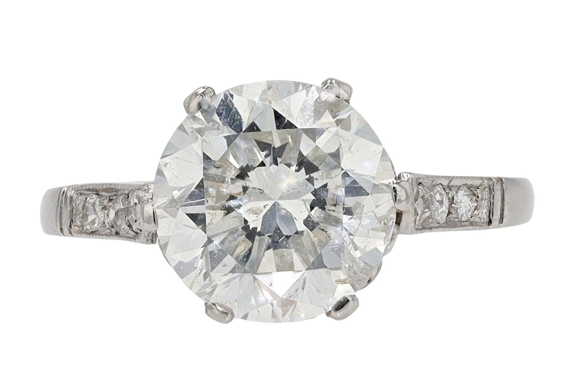 Anillo de compromiso Art Decó con diamante solitario de 2 1/2 quilates certificado por GIA en Bueno Estado en Santa Barbara, CA