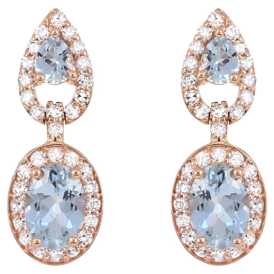 2-1/2 ct. Aquamarine and Diamond Accent Drop Earrings in 14K Rose Gold For Sale