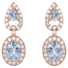 2-1/2 ct. Aquamarine and Diamond Accent Drop Earrings in 14K Rose Gold