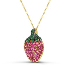 2-1/2 ct. Ruby/Tsavorite/Pink Sapphire Strawberry Pendant Necklace in 14K Gold