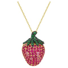 2-1/2 ct. Ruby/Tsavorite/Pink Sapphire Strawberry Pendant Necklace in 14K Gold
