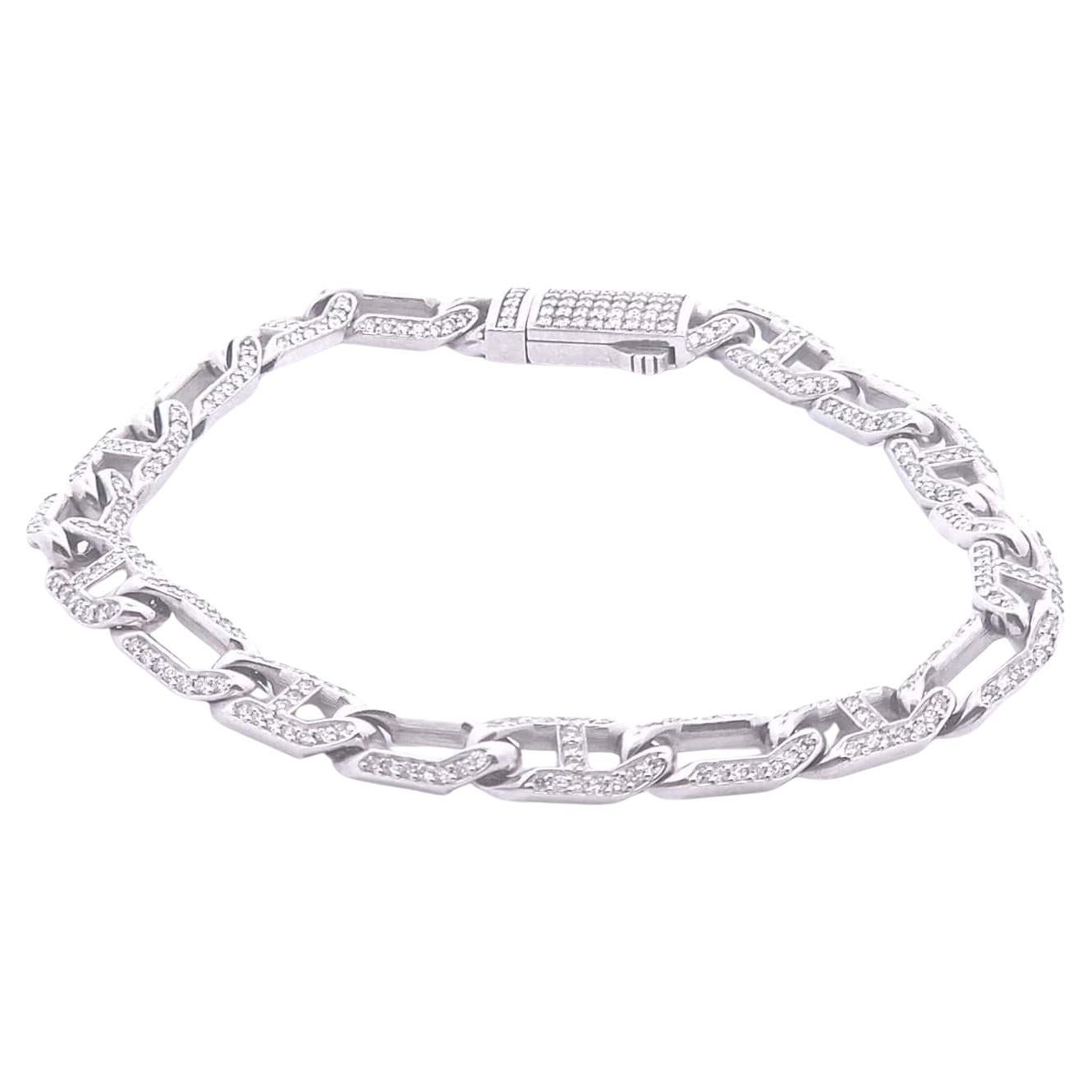 2 1/2ct Gents Diamond Bracelet in 14k White Gold For Sale
