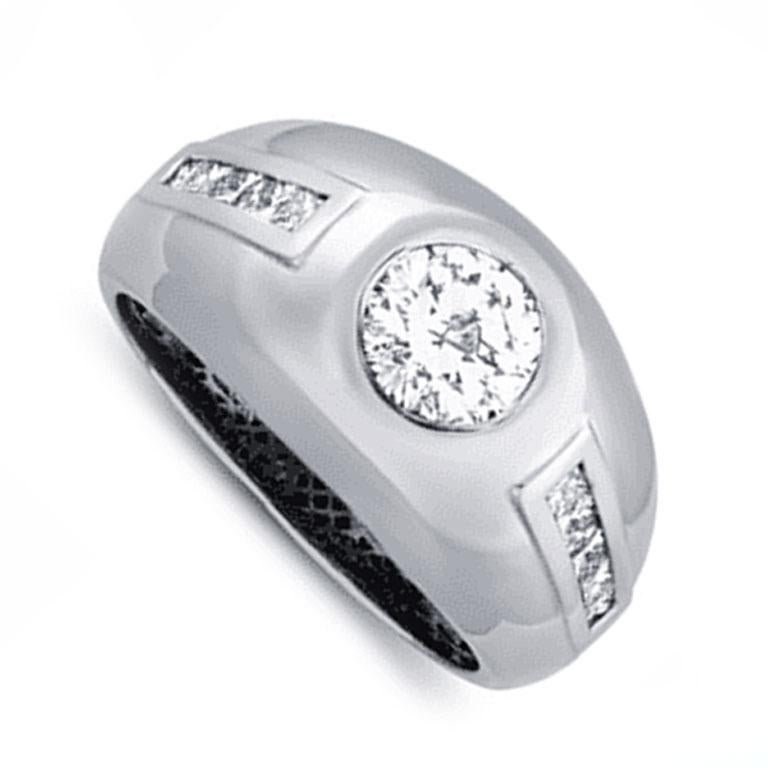 Round Cut 2 1/3 Carat Diamond Men’s Ring in 14k Gold For Sale