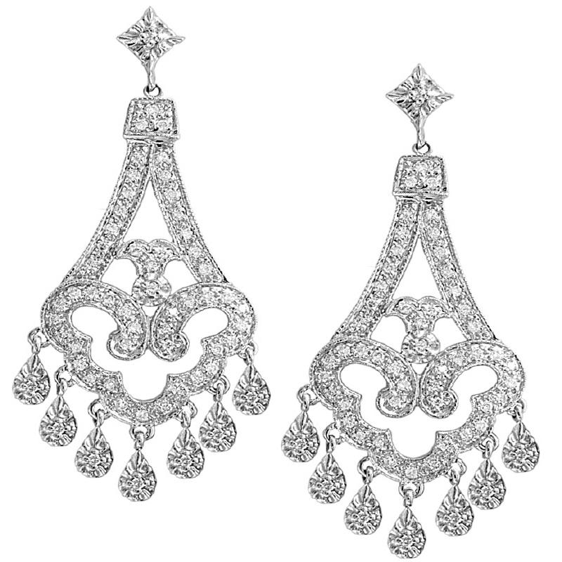 1,08 Karat natürlicher Diamant-Kronleuchter-Ohrringe, G SI 14k Weißgold (Zeitgenössisch) im Angebot