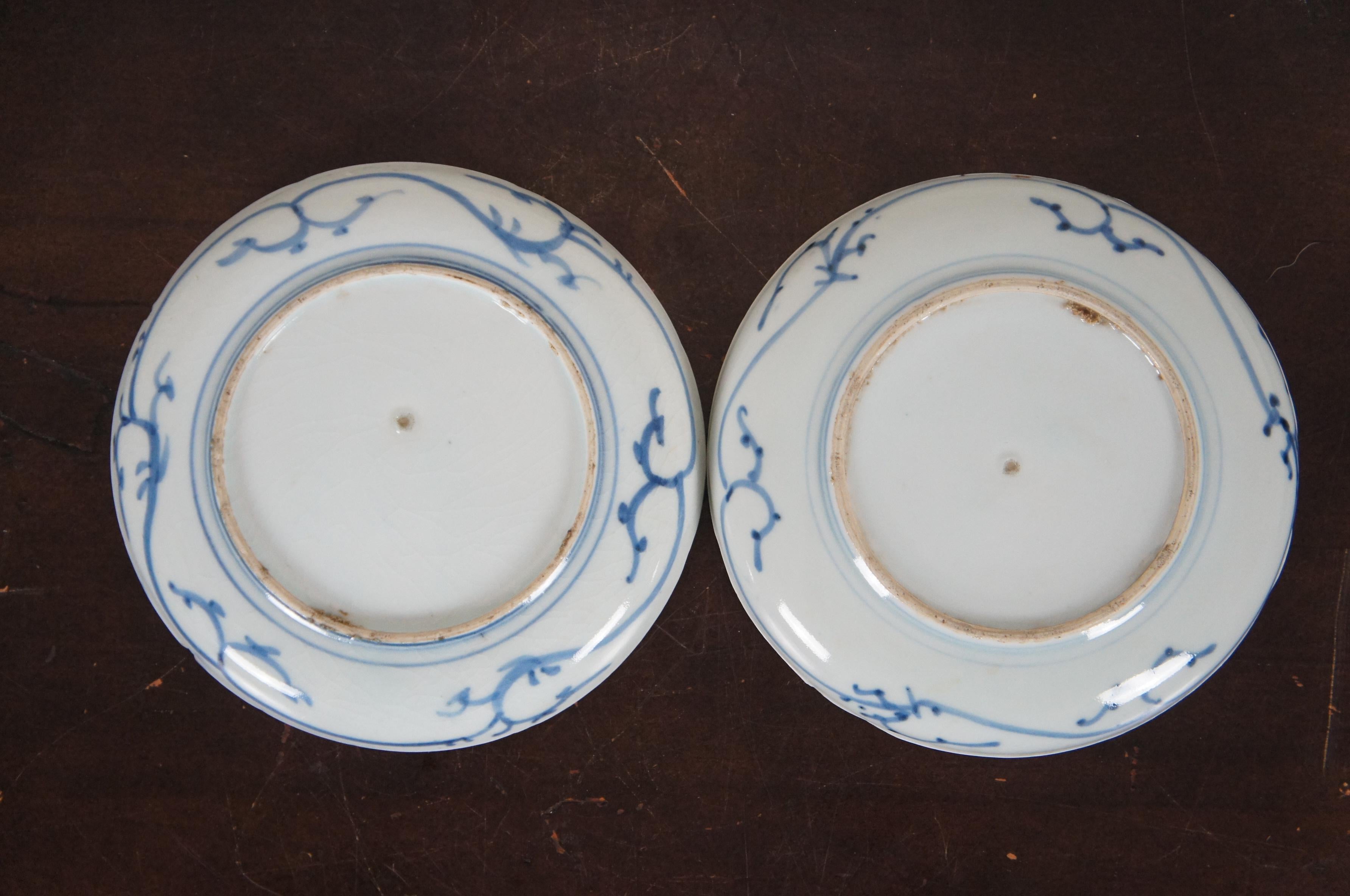 2 18th Century Antique Kangxi Blue & White Chinese Porcelain Plates Dish 1