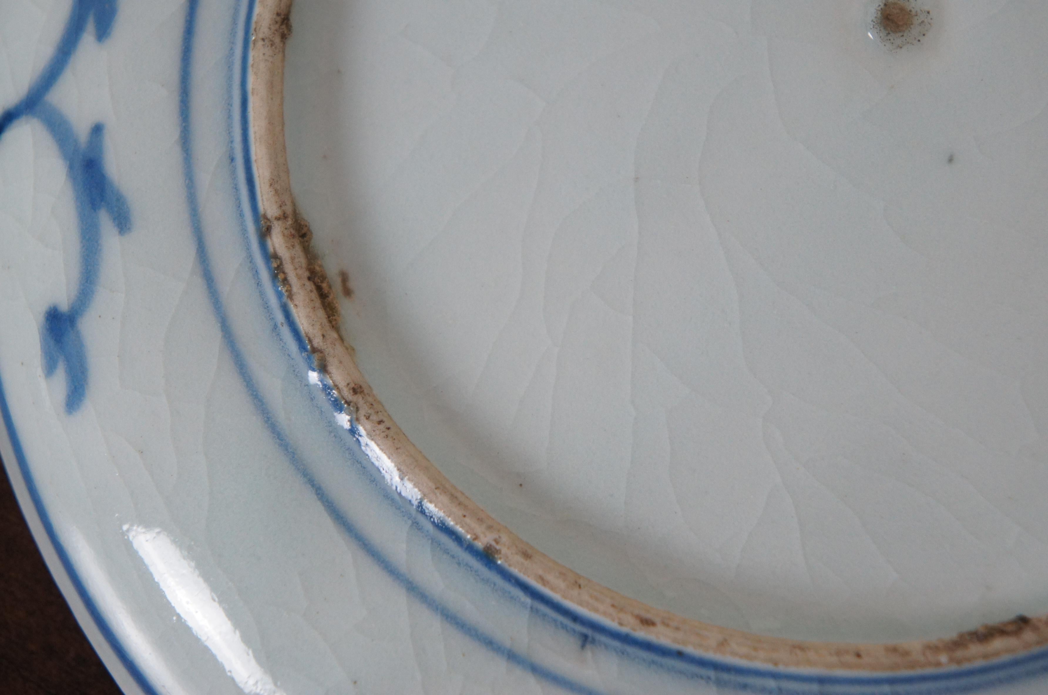 2 18th Century Antique Kangxi Blue & White Chinese Porcelain Plates Dish 2