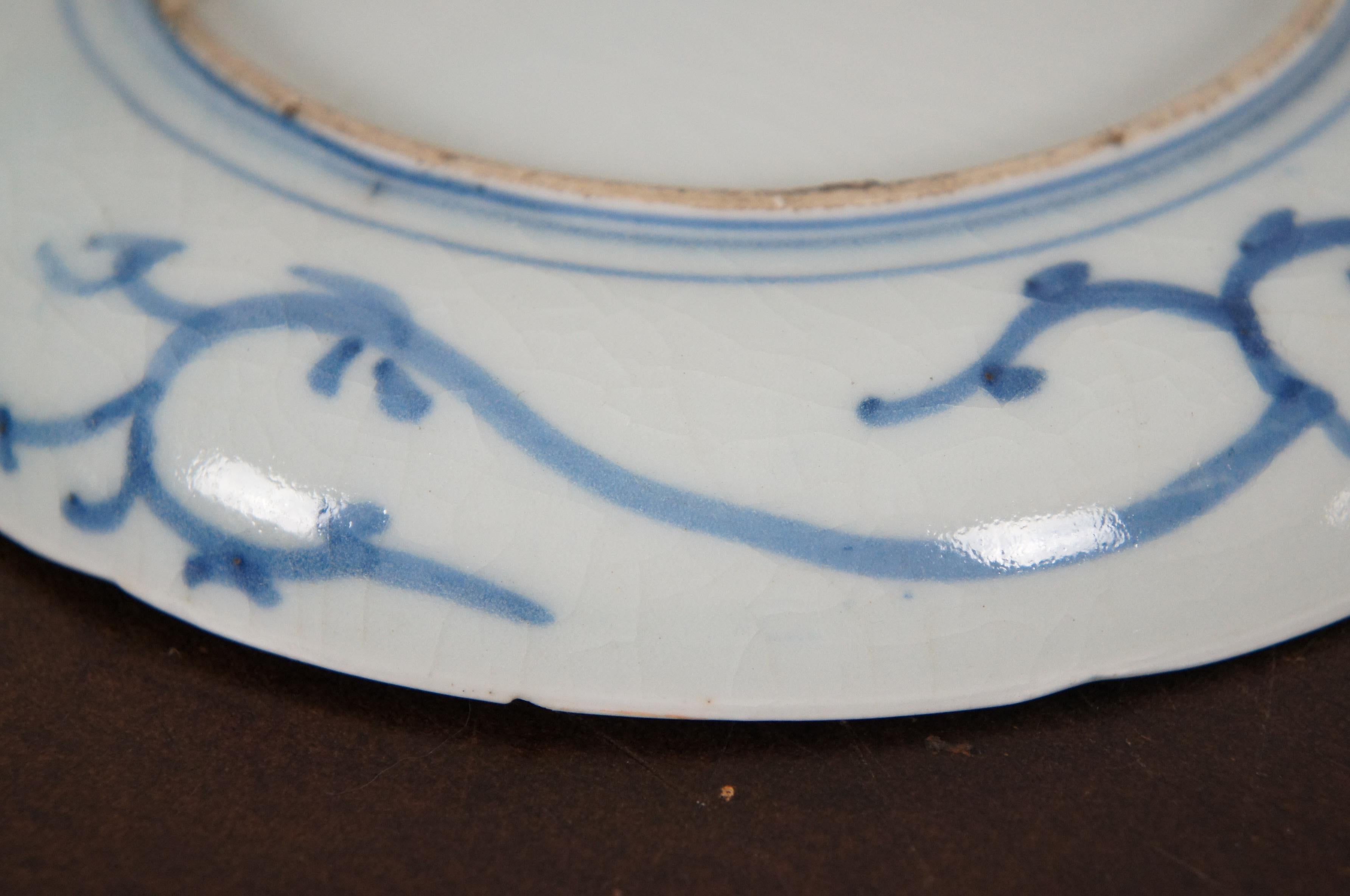 2 18th Century Antique Kangxi Blue & White Chinese Porcelain Plates Dish 3