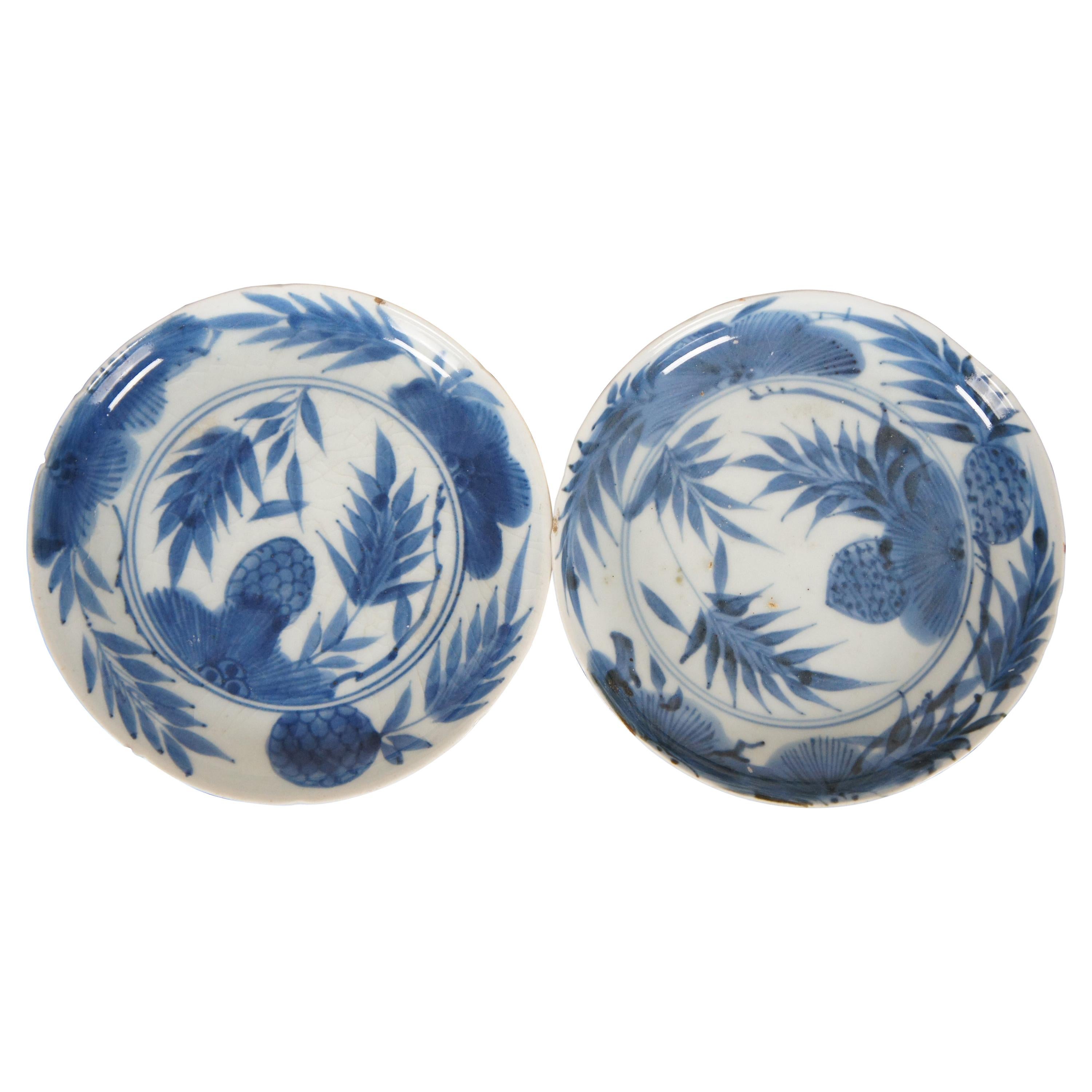 2 18th Century Antique Kangxi Blue & White Chinese Porcelain Plates Dish