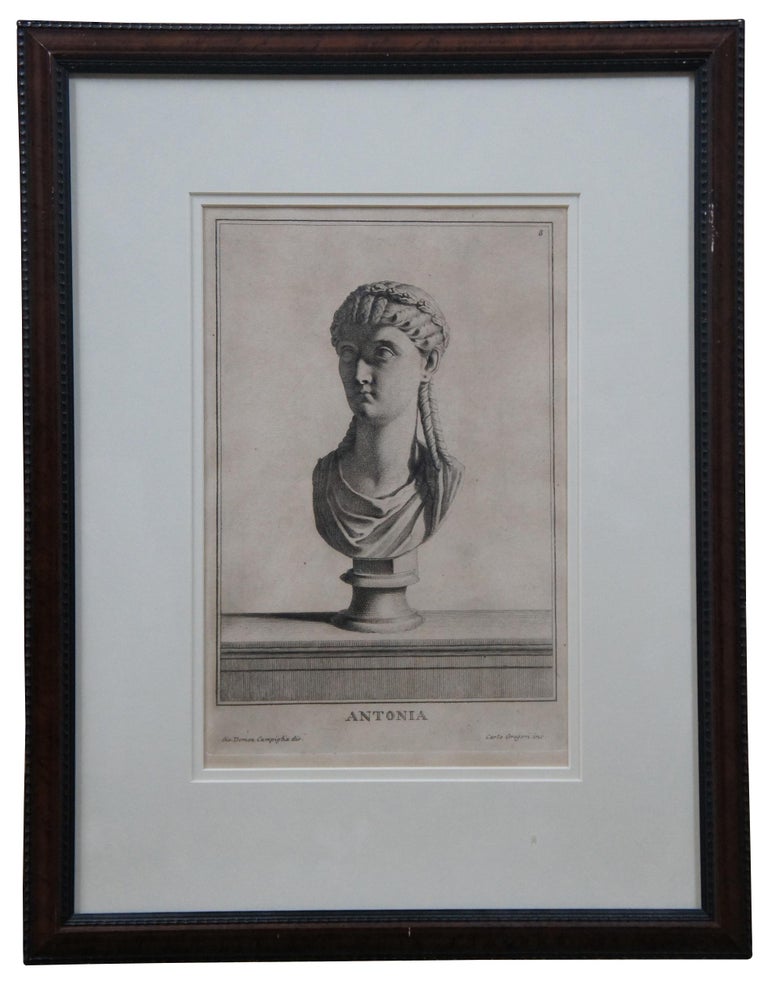 Classical Roman 2 18th Century Bust Engravings Vespasian Antonia C. Gregori G. D. Campiglia For Sale