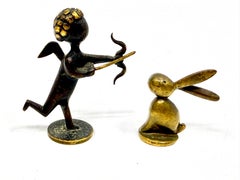 2 1930’s Hagenauer Werksttate Bronze Figurines “Amor” Cupid and Bunny Rabbit