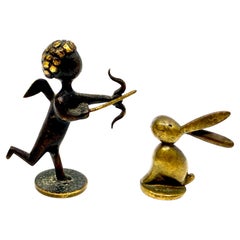 2 1930’s Hagenauer Werksttate Bronze Figurines “Amor” Cupid and Bunny Rabbit