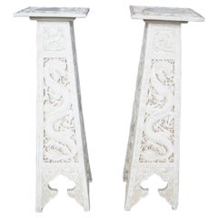 2 1980s Anne Jo Chalkware Chinoiserie Dragon Sculpture Pedestals Plant Stands