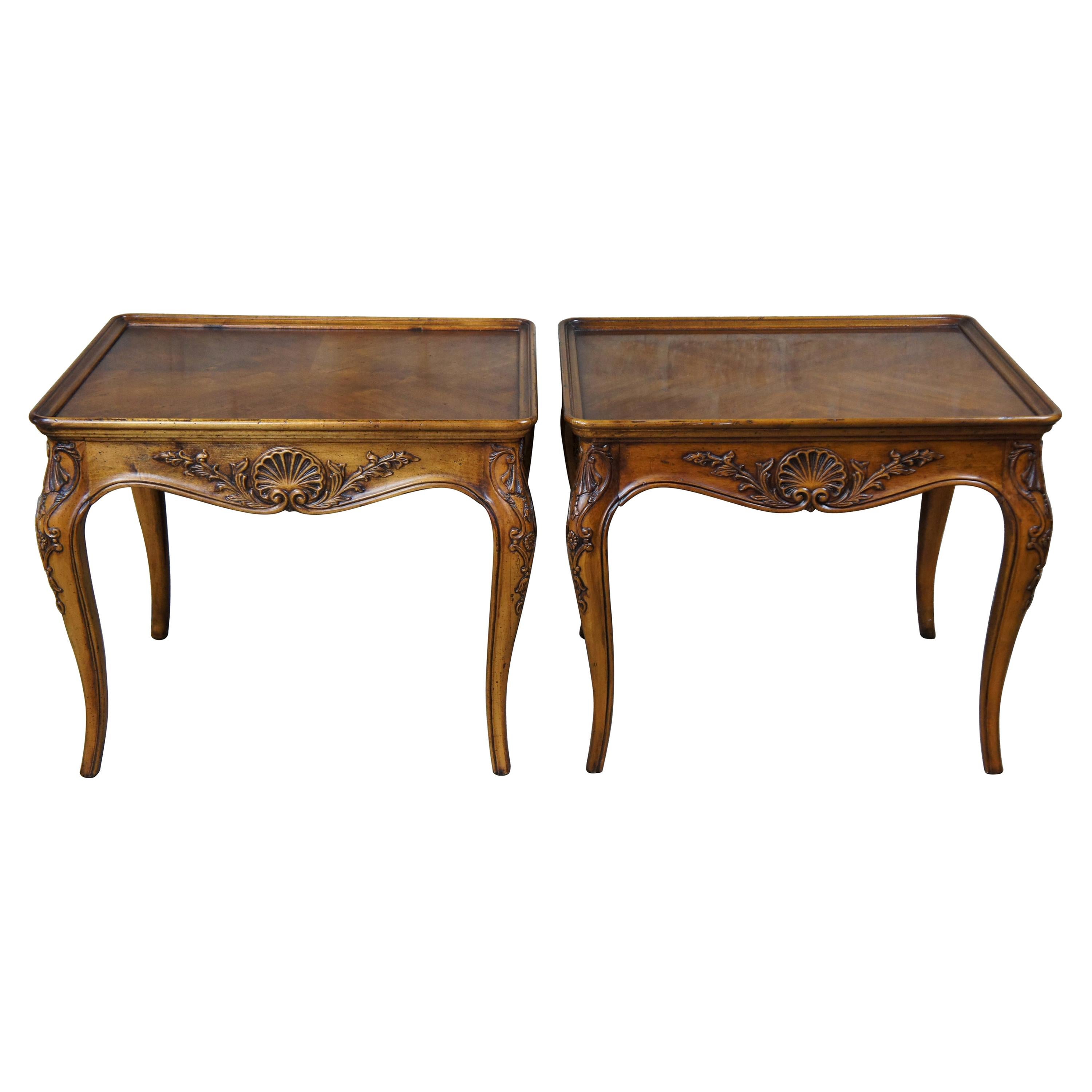 2 1987 Henredon Country French Rectangular Walnut Side Accent Tables 3201-41