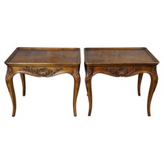 2 1987 Henredon Country French Rectangular Walnut Side Accent Tables 3201-41