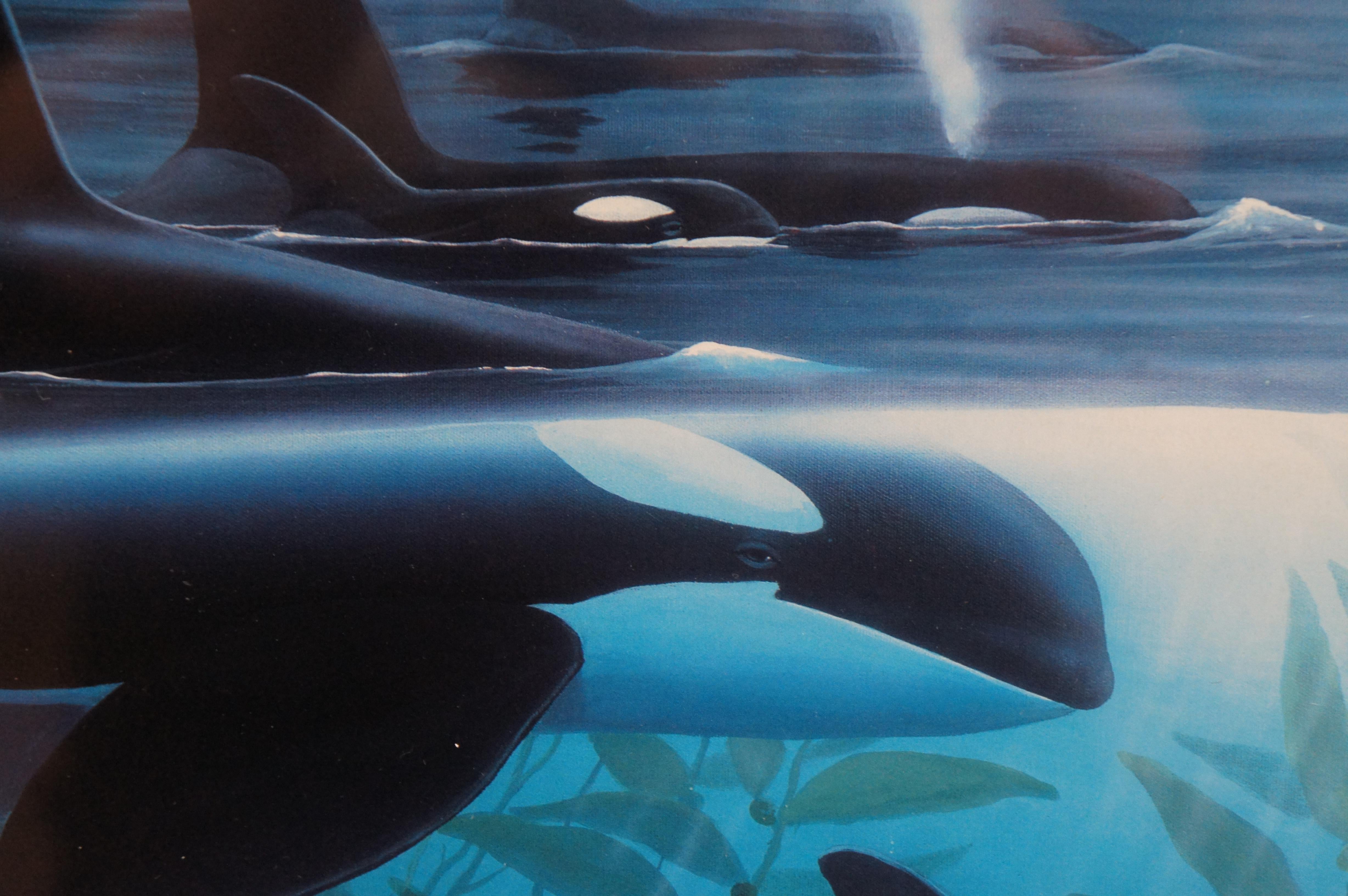 2 1990s Robert Wyland Signed Lithograph Prints Orca Journey Sea Otters Seascape For Sale 5
