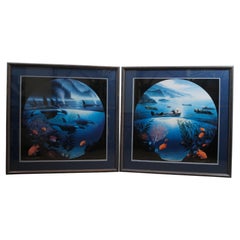 2 lithographies signées Robert Wyland Orca Journey Sea Otters Seascape des années 1990
