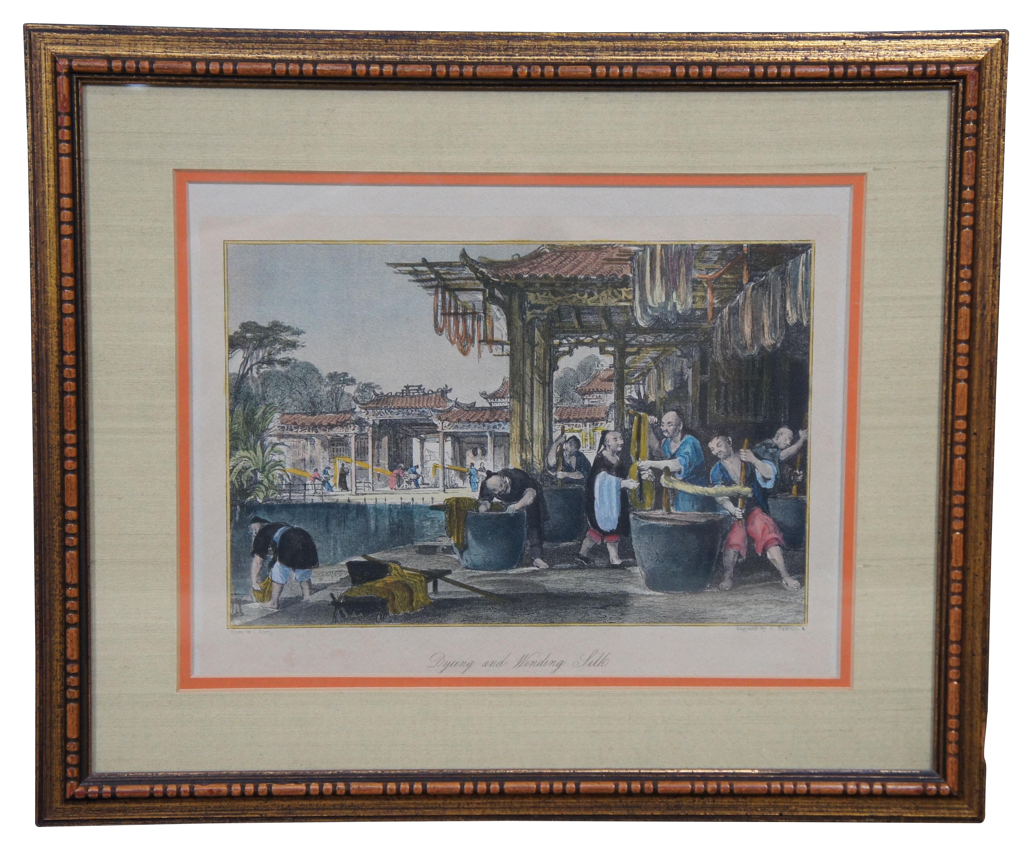 Chinoiserie 2 19th Century Colored Engravings Vender Shop Winding Silk Canton 