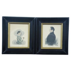 Antique 2 19th Century James Sanford Ellsworth Miniature Aquatint Portrait Prints