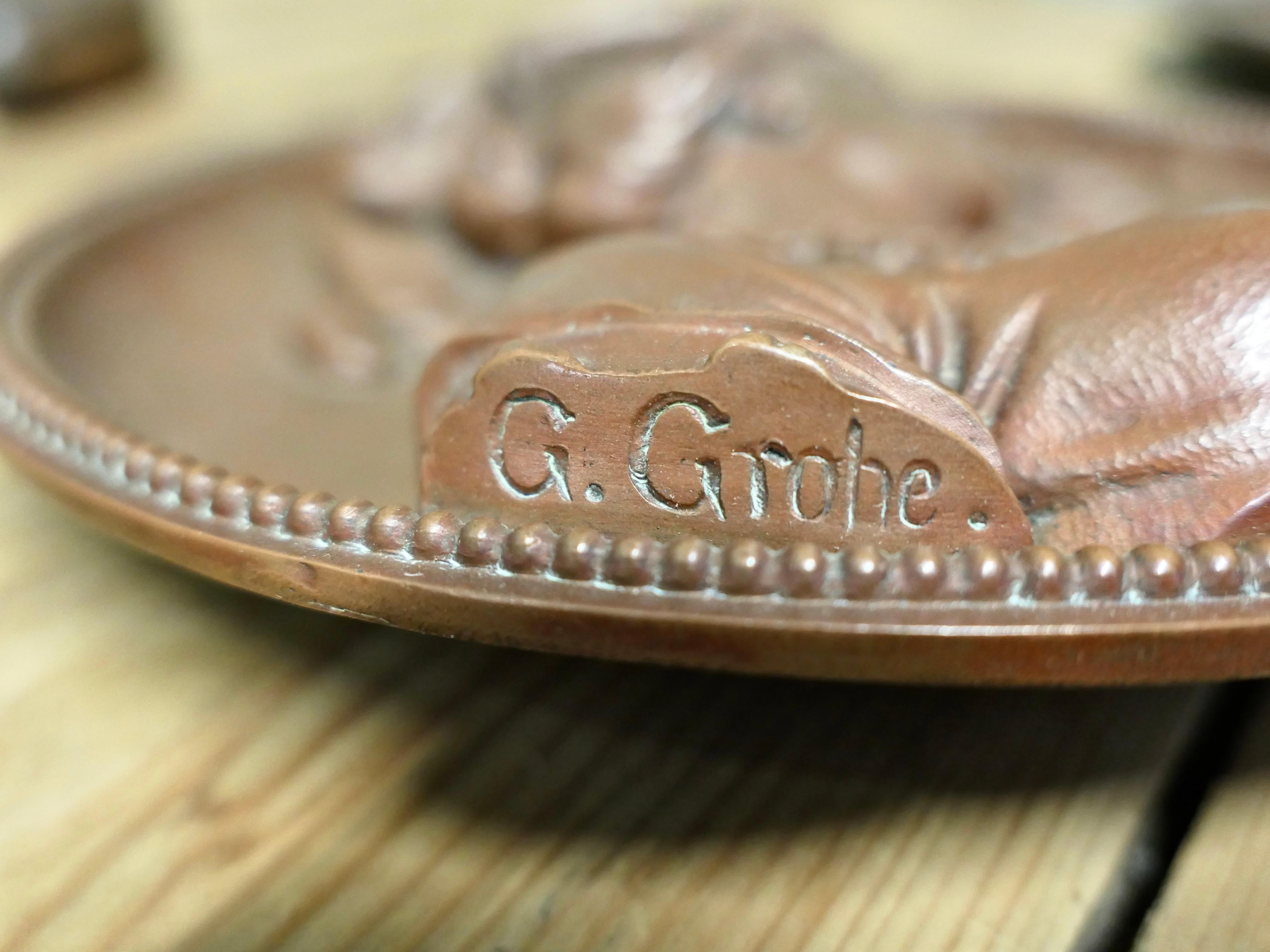 2 runde Kupfertafeln aus dem 19. Jahrhundert von Gustav Grohe. im Angebot 1