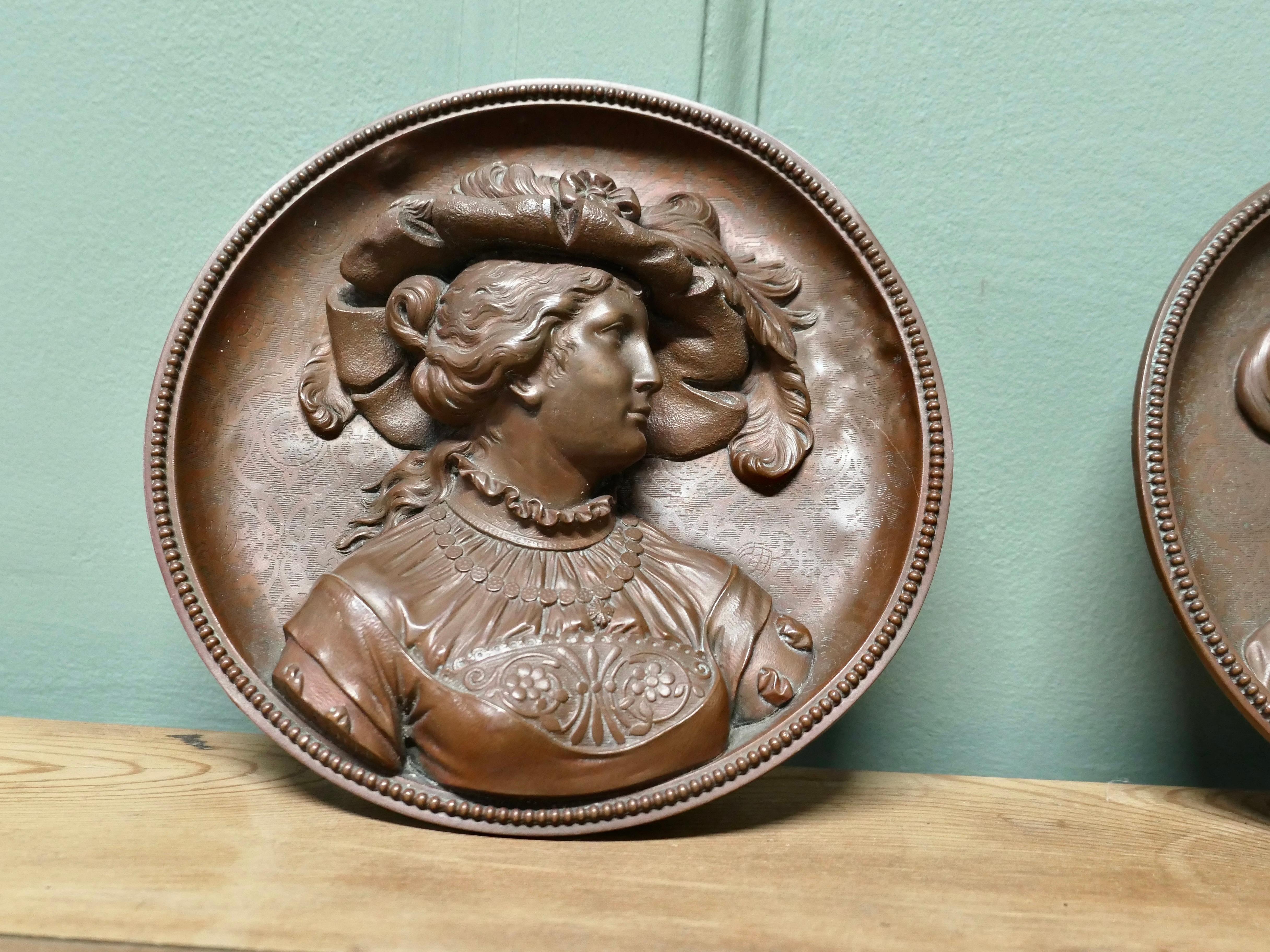 2 runde Kupfertafeln aus dem 19. Jahrhundert von Gustav Grohe. im Angebot 2