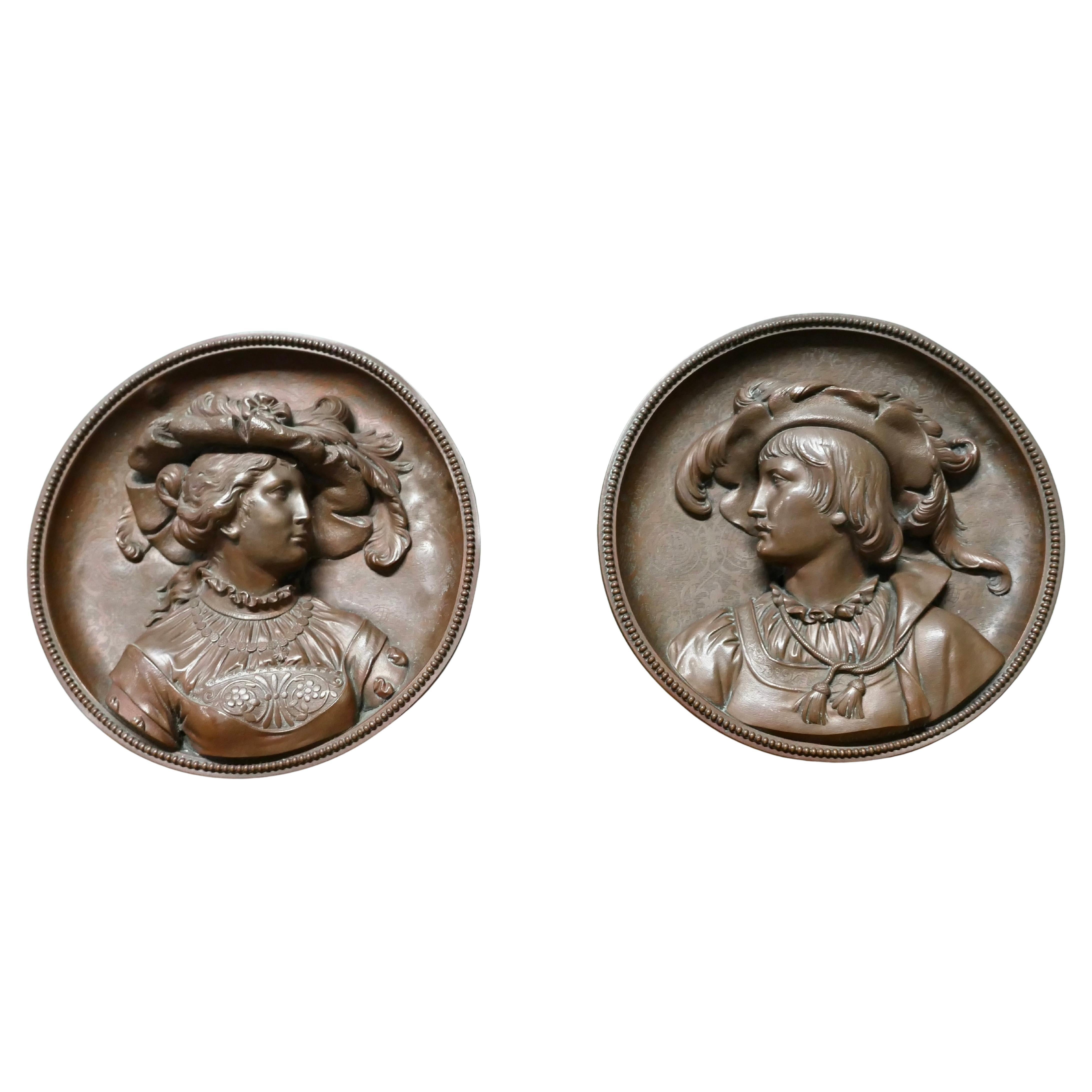 2 runde Kupfertafeln aus dem 19. Jahrhundert von Gustav Grohe. im Angebot