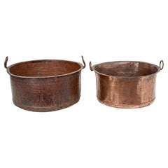 Antique 2 19th century Victorian large copper cooking vessels