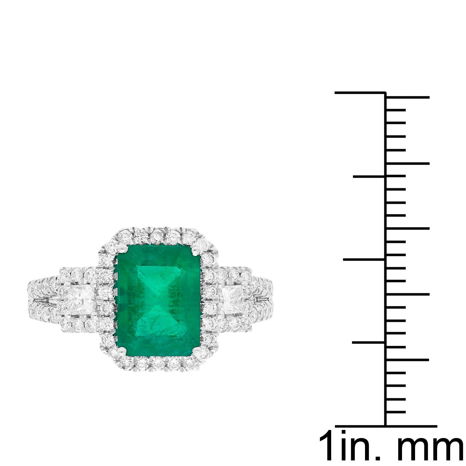 Emerald Cut 2 2/5 Carat Emerald and Diamond 18 Karat White Gold Engagement Ring