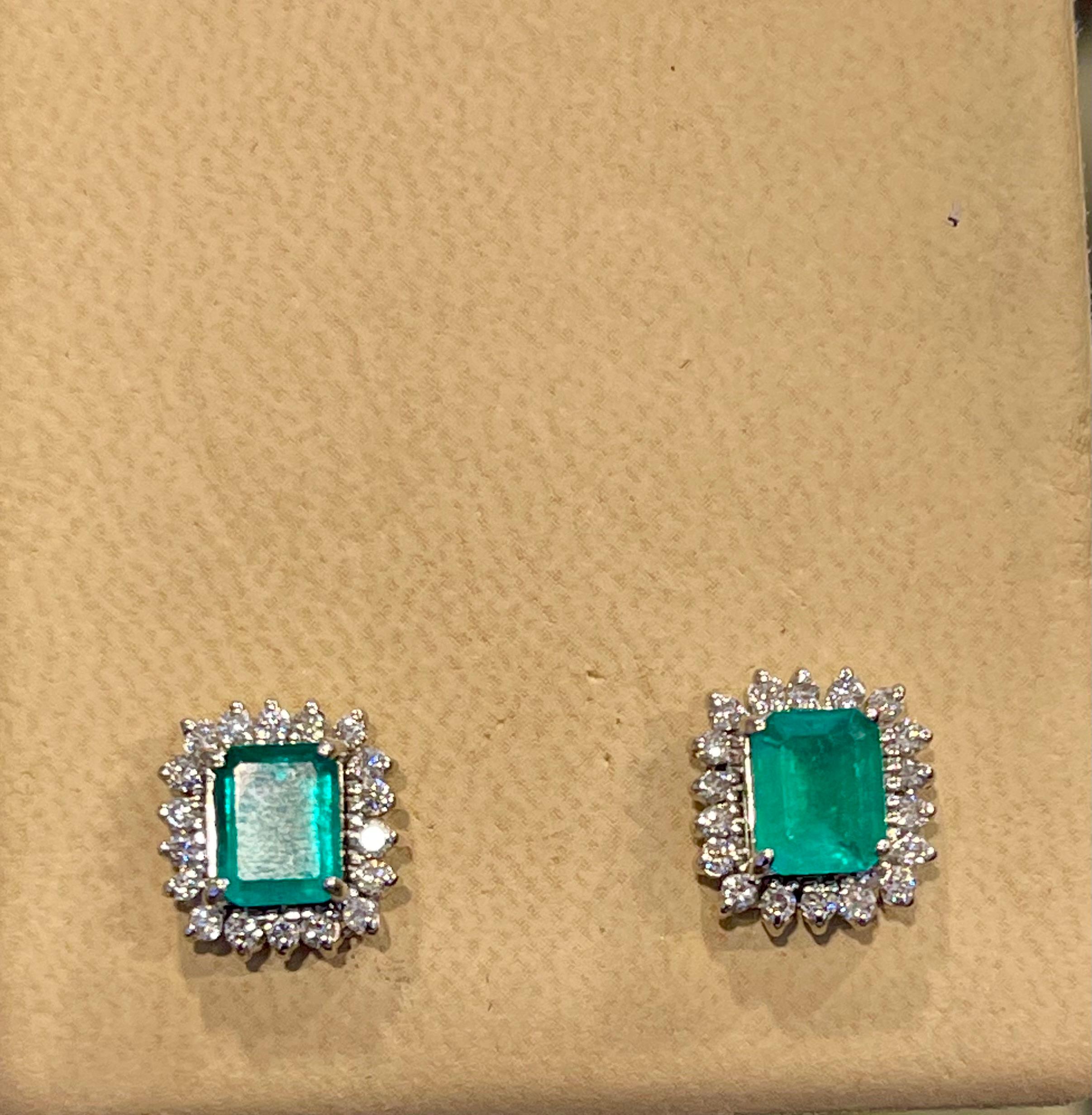 2. 25 Ct Colombian Emerald Cut Emerald & Diamond Earrings 18 Karat White Gold 8