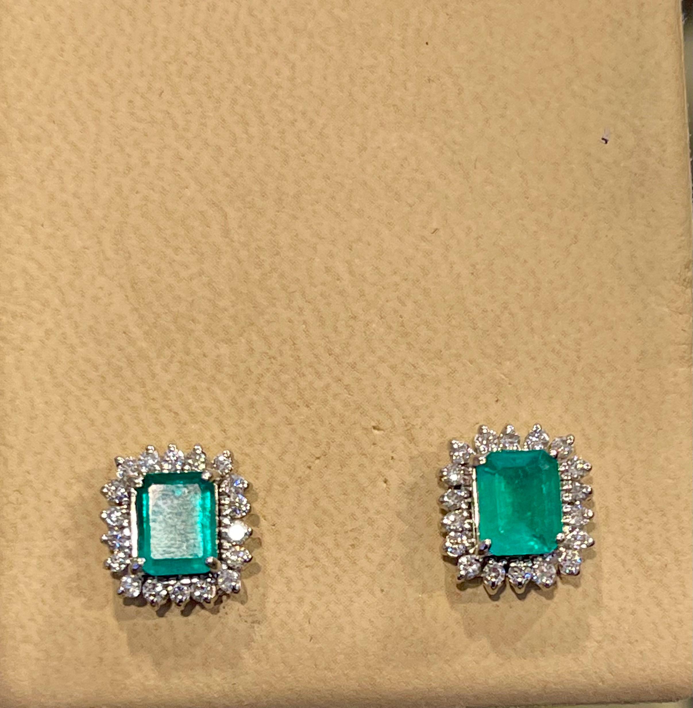 2. 25 Karat kolumbianischer Smaragd im Smaragdschliff & Diamant-Ohrringe 18 Karat Weißgold 9