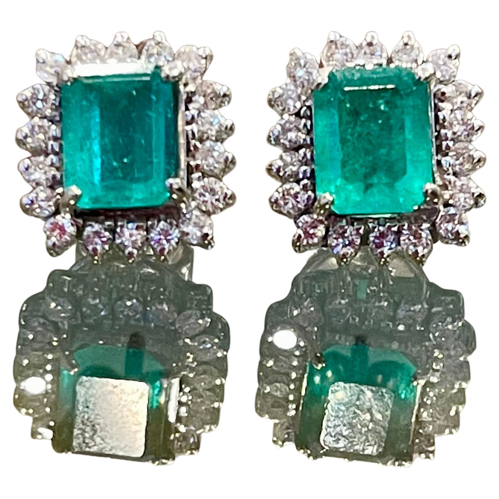 2. 25 Ct Colombian Emerald Cut Emerald & Diamond Earrings 18 Karat White Gold 1
