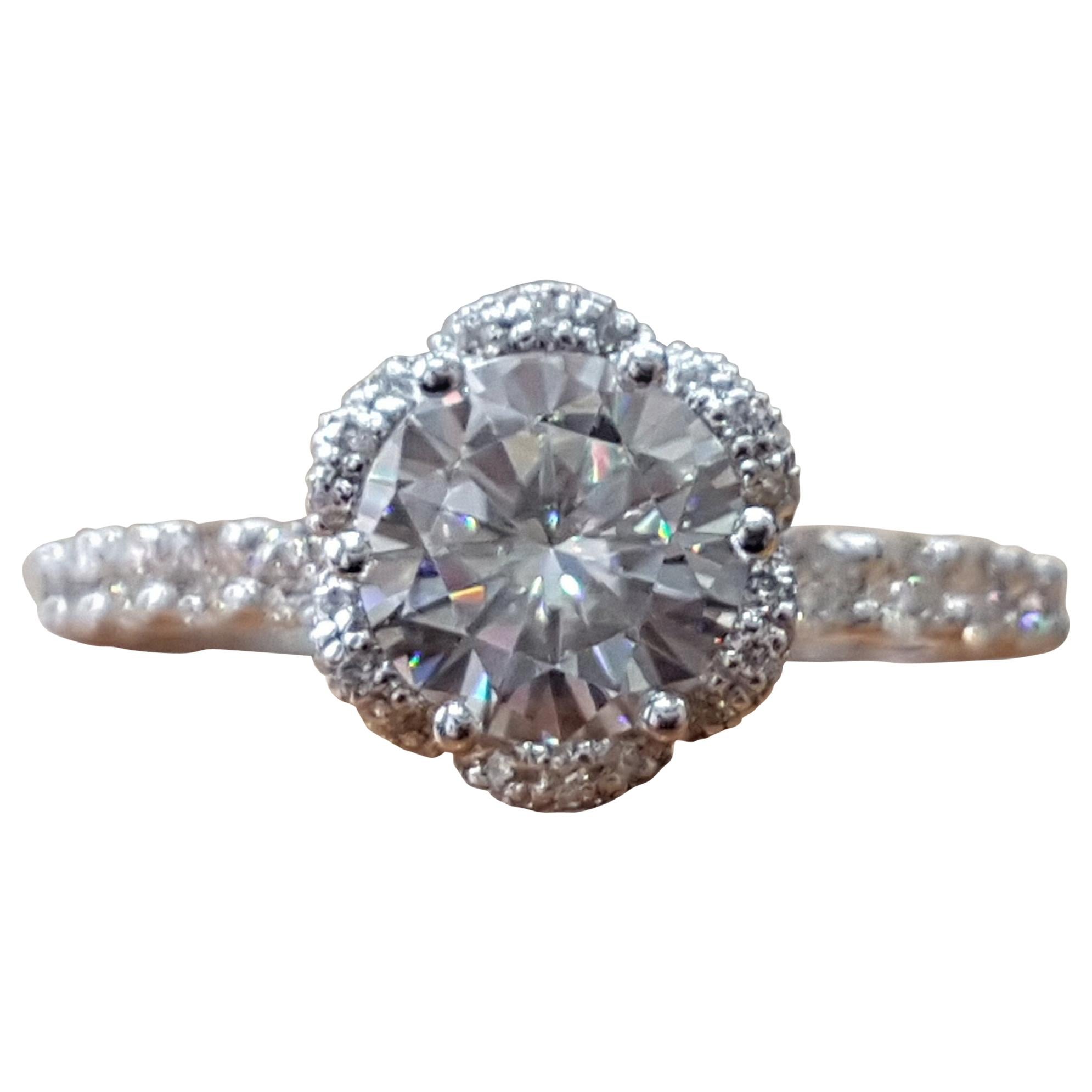2 3/4 Carat Diamond 14 Karat White Gold Round Engagement Ring, Diamond Halo Ring