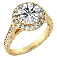 2 3/4 Carat GIA Diamond Engagement Ring, Round Diamond Halo Ring