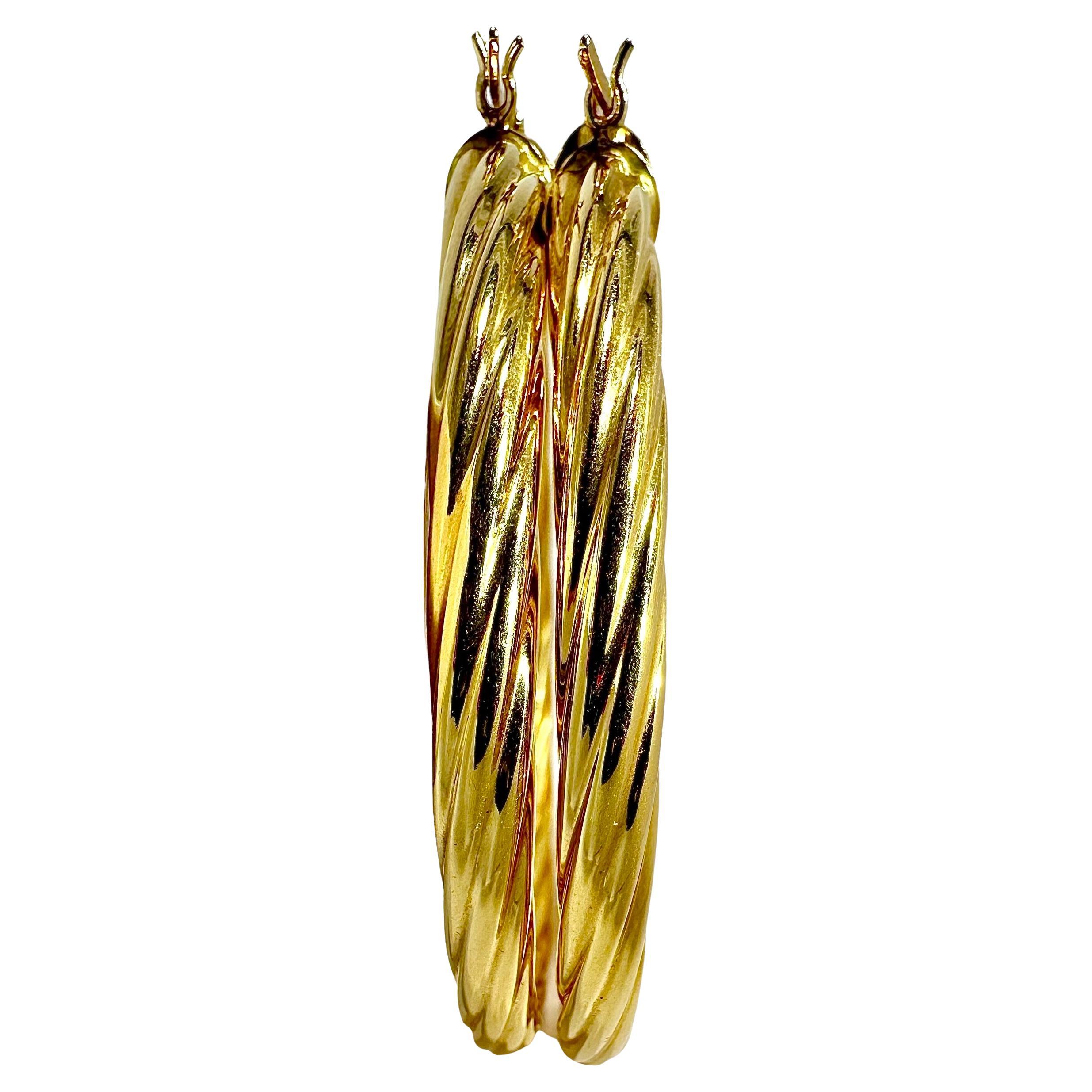 Modernist 2 3/8 Inch Diameter 18K Yellow Gold Hoop Earrings by Italian Maker Unoaerre For Sale