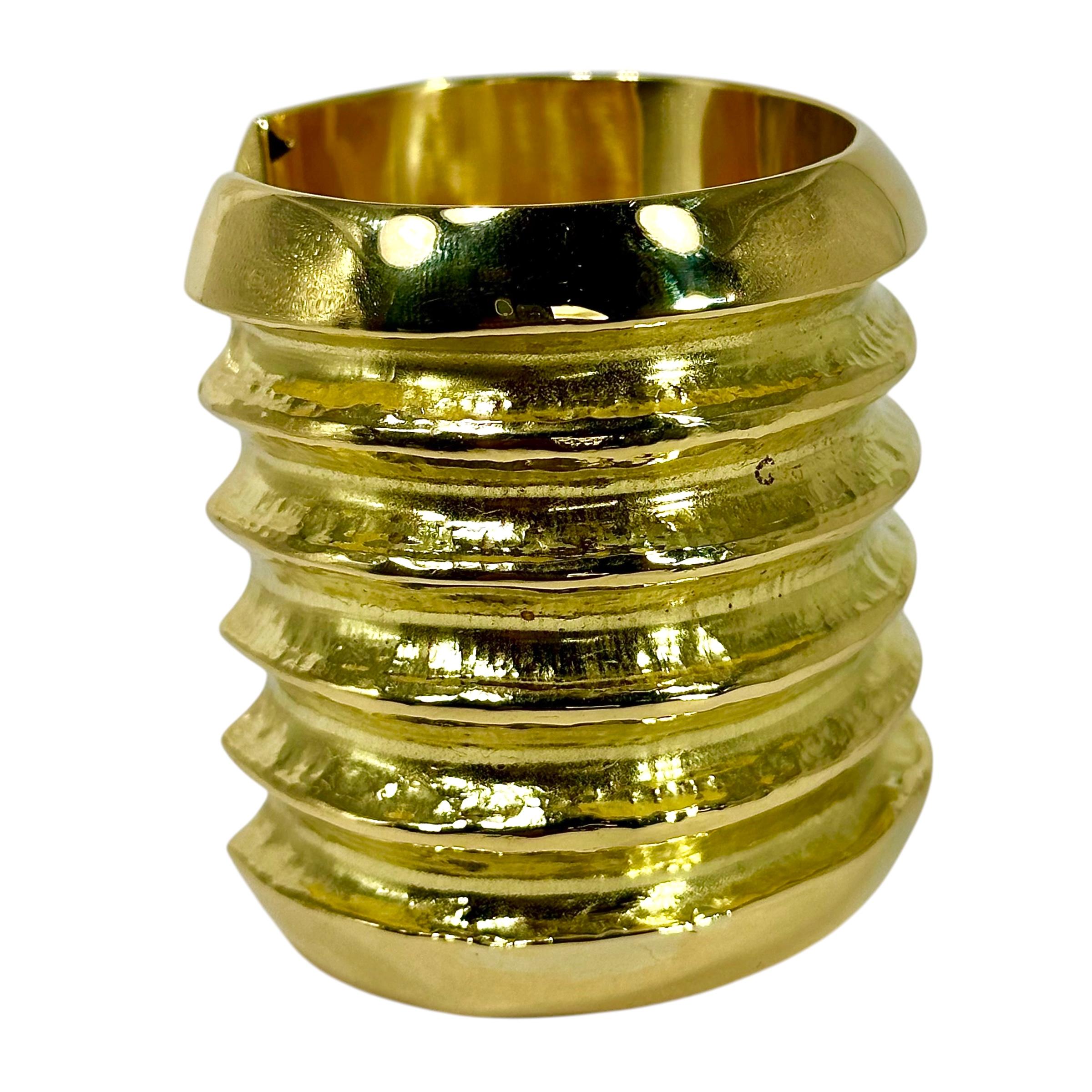 2 3/8 Inches Wide Vintage 18K Yellow Gold Cuff Bracelet with Open Back For Sale 5