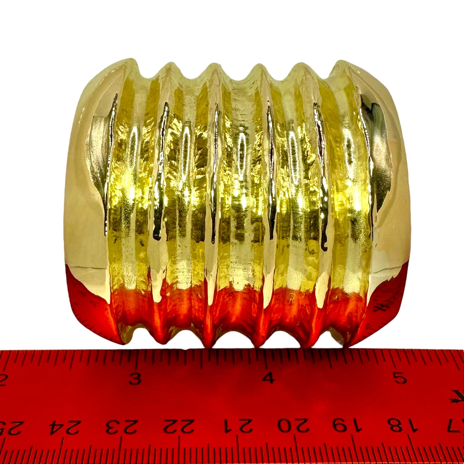 2 3/8 Inches Wide Vintage 18K Yellow Gold Cuff Bracelet with Open Back For Sale 7