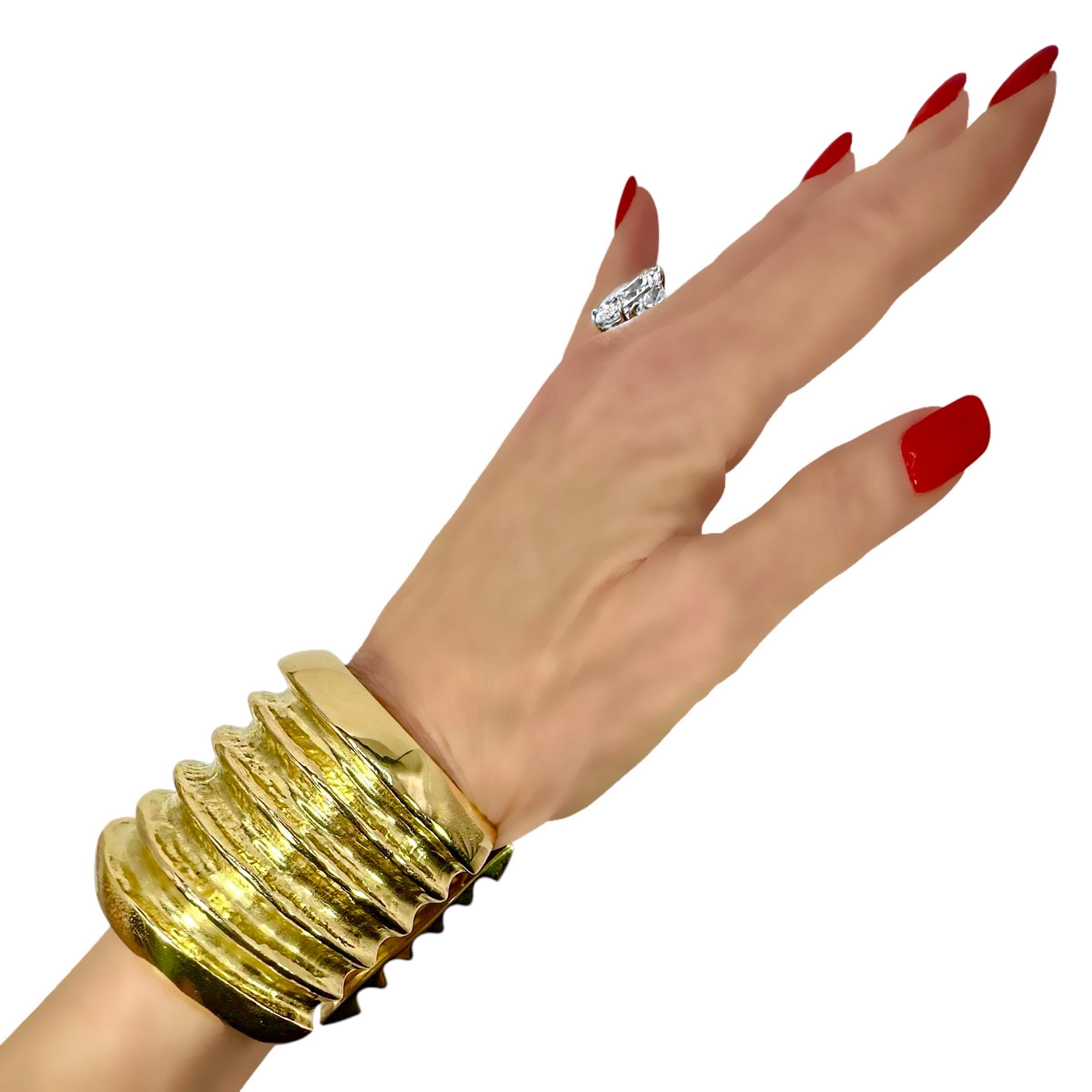 2 3/8 Inches Wide Vintage 18K Yellow Gold Cuff Bracelet with Open Back For Sale 13