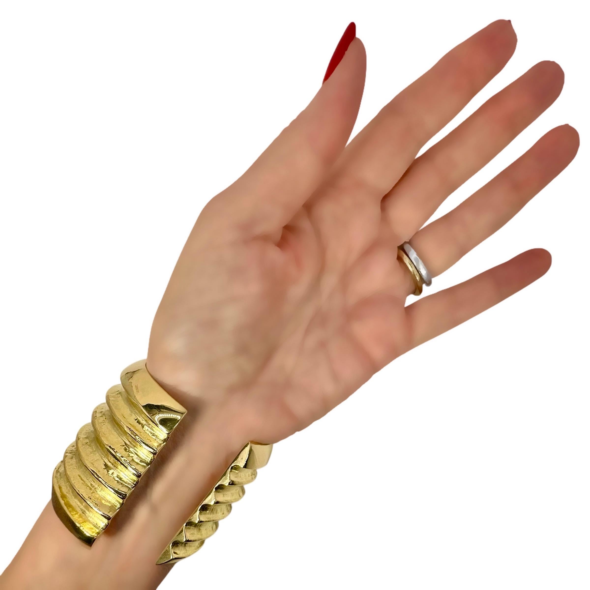2 3/8 Inches Wide Vintage 18K Yellow Gold Cuff Bracelet with Open Back For Sale 14