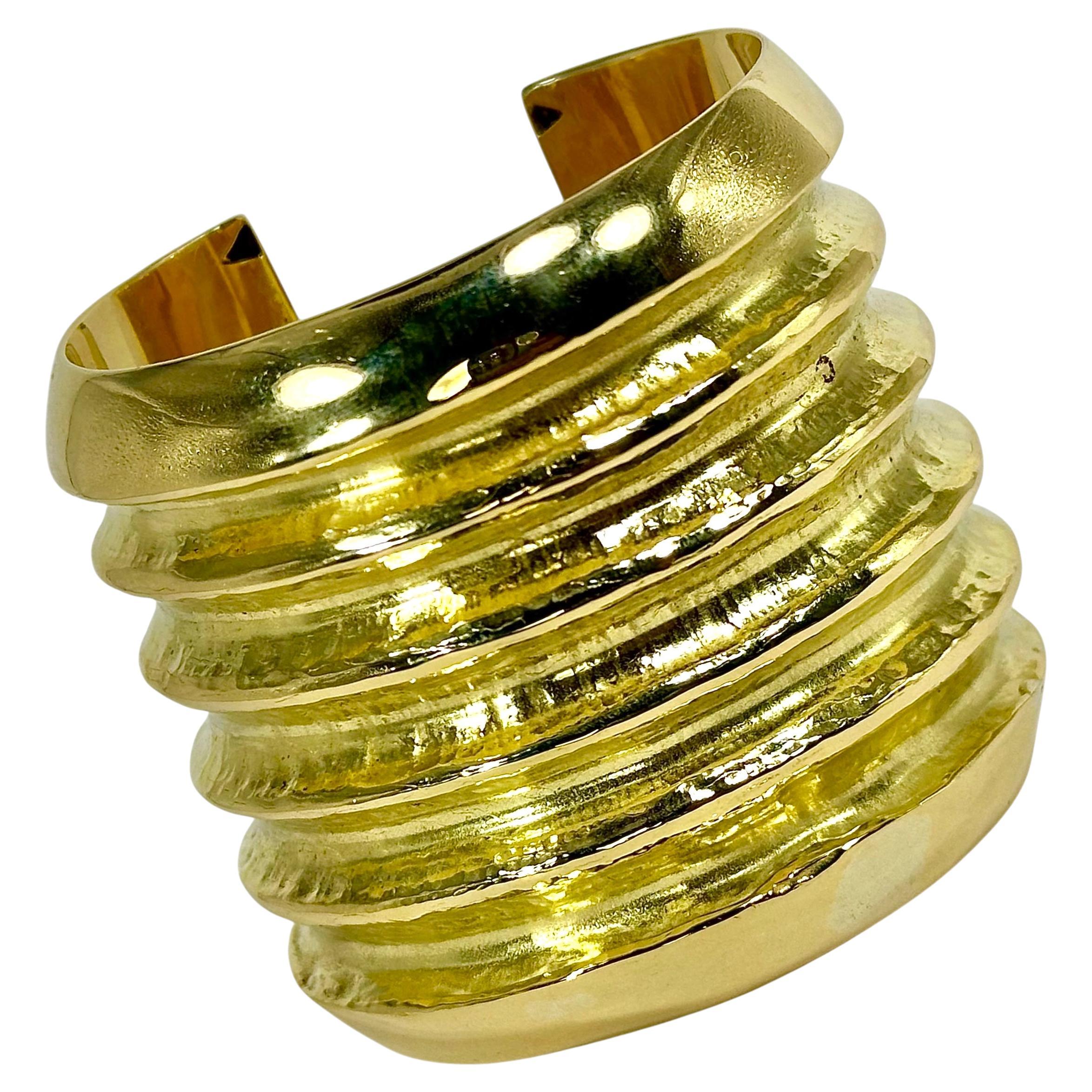 2 3/8 Inches Wide Vintage 18K Yellow Gold Cuff Bracelet with Open Back For Sale