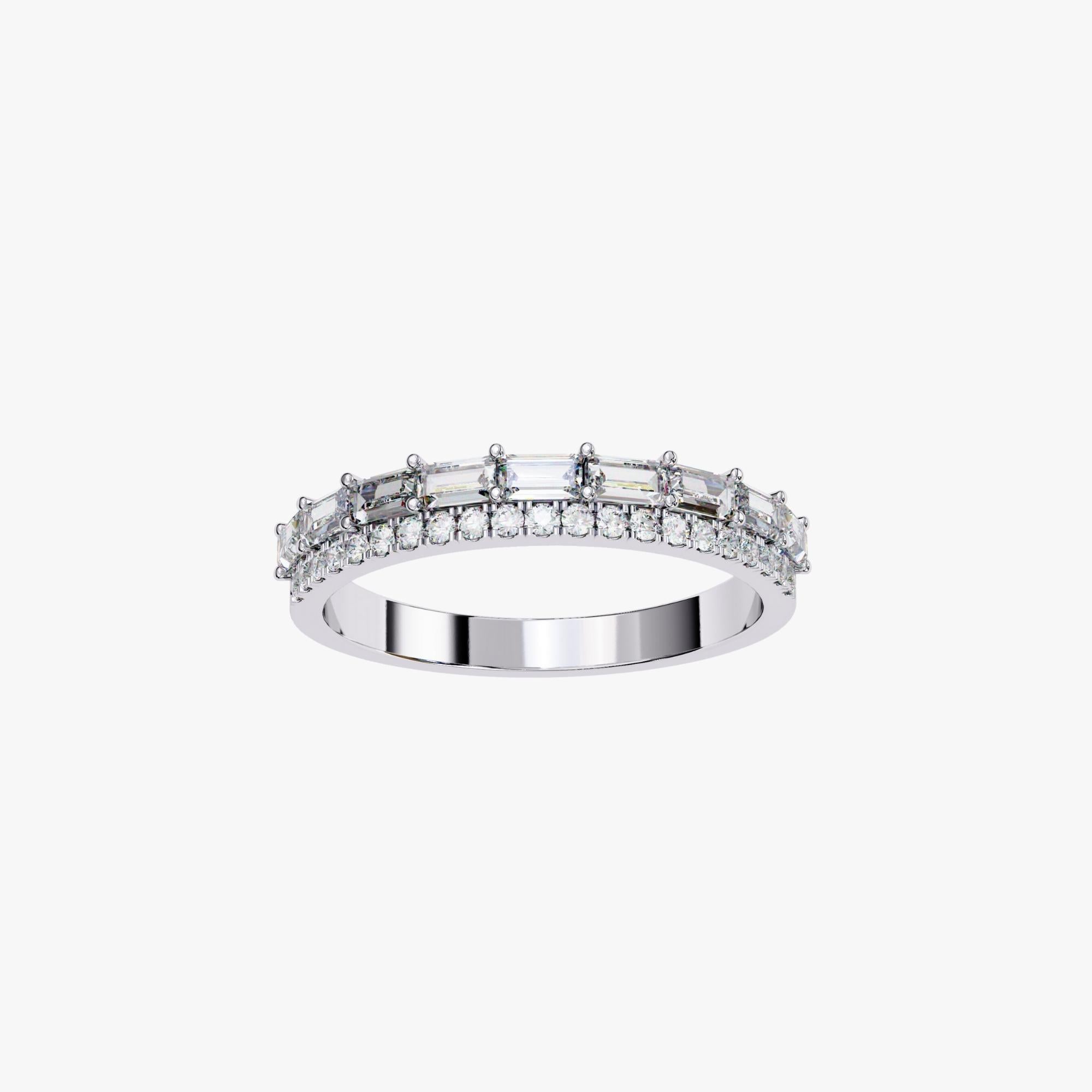 Round Cut 2/3 Carat TW, 14k Gold Diamond Band, Round and Baguette Diamonds, Half Eternity For Sale