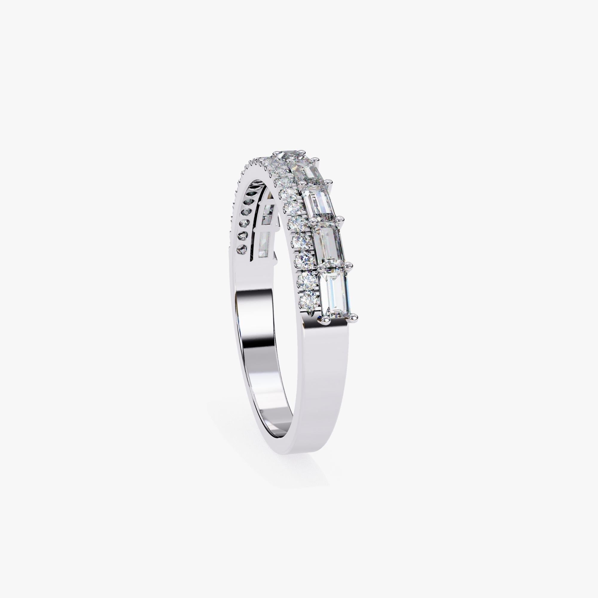 2/3 Carat TW, 14k Gold Diamond Band, Round and Baguette Diamonds, Half Eternity In New Condition For Sale In New York, NY