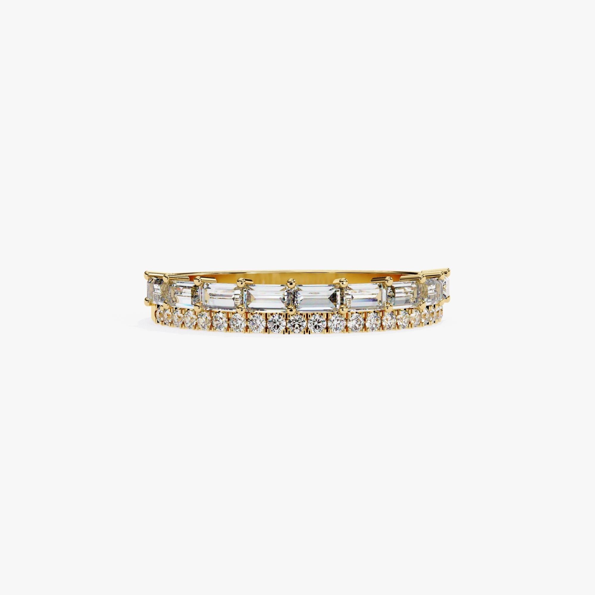 Women's or Men's 2/3 Carat TW, 14k Gold Diamond Band, Round and Baguette Diamonds, Half Eternity For Sale